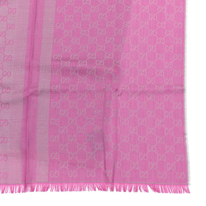 Gucci Wool Silk GG Monogram GGWeblong Fringe Scarf Shawl Zinc Pink 1 of 8