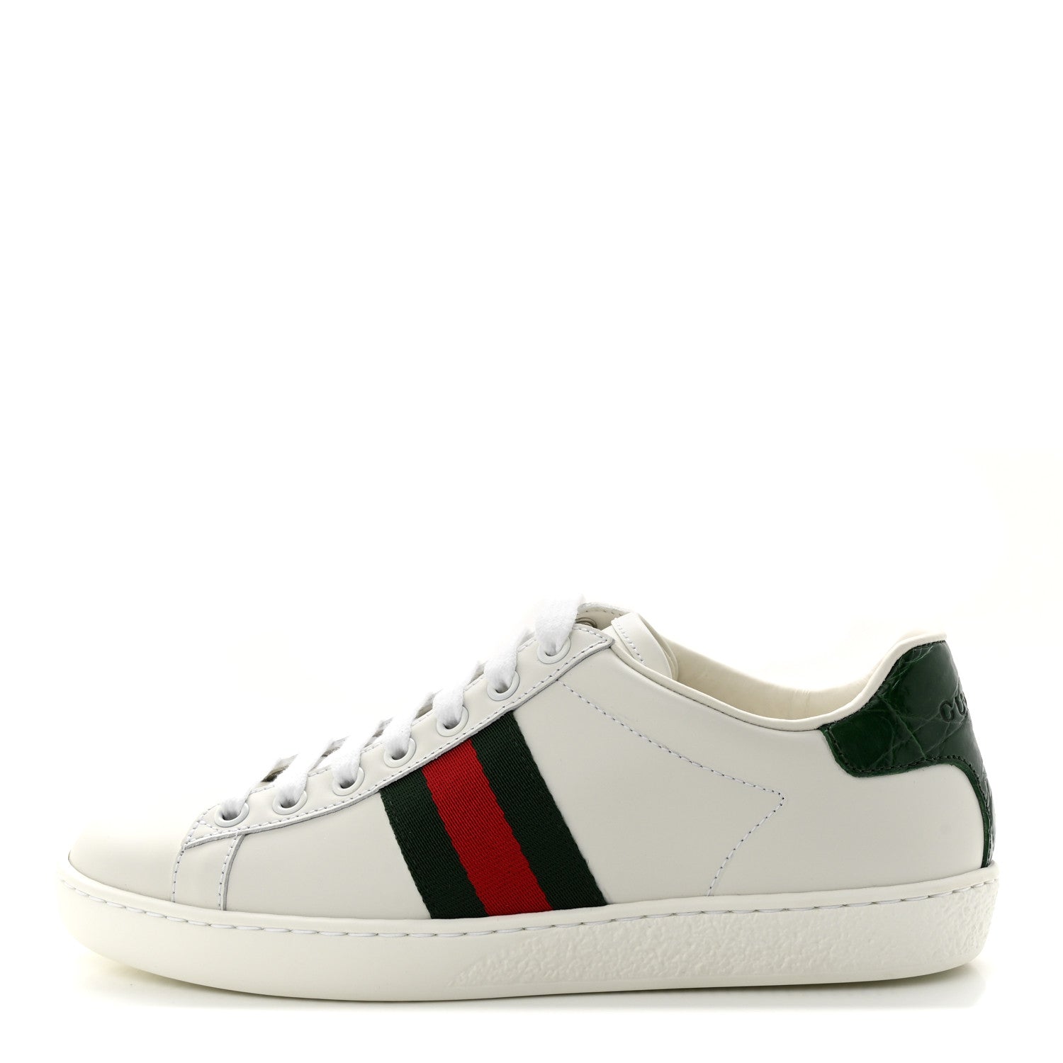 Gucci Calfskin Crocodile Web Womens Ace Sneakers 36 White Green 1 of 8