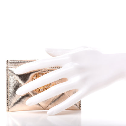 Chanel Metallic Goatskin Quilted Chanel 19 Card Holder Gold 2 of 8