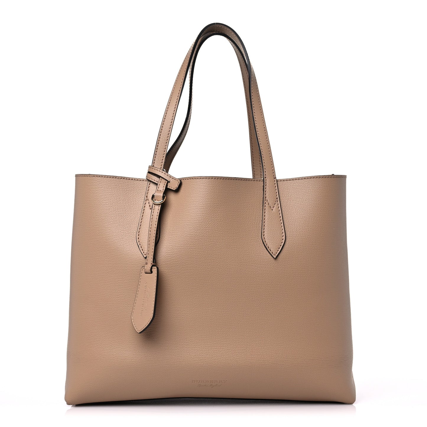 Grainy Calfskin Haymarket Check Medium Reversible Tote Camel