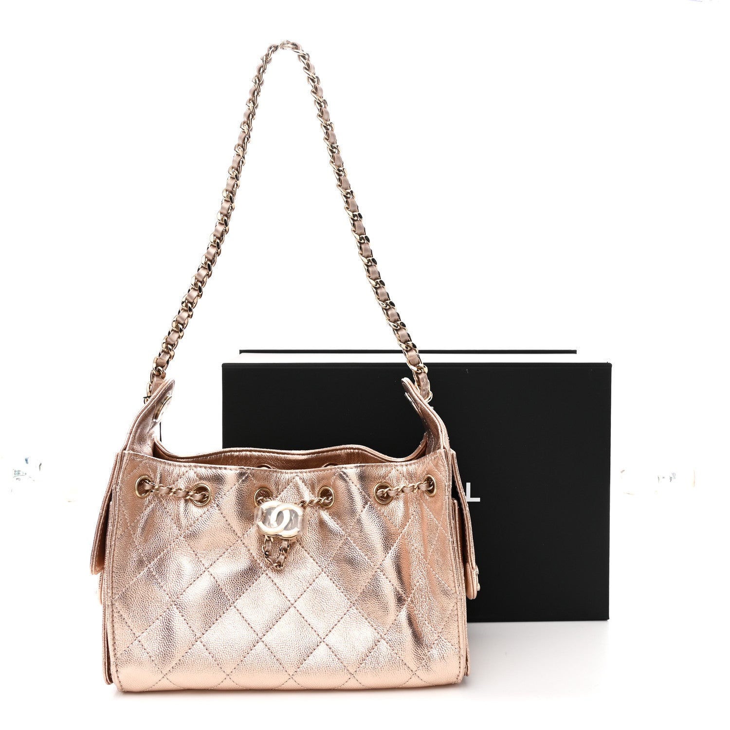 パールクチュール Chanel Metallic Caviar Quilted Mini Chanel 25 Handbag Copper