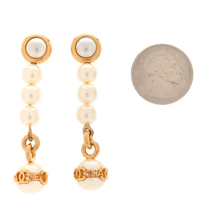 Chanel Metal Pearl CC Logo Drop Earrings White Gold 5 of 12