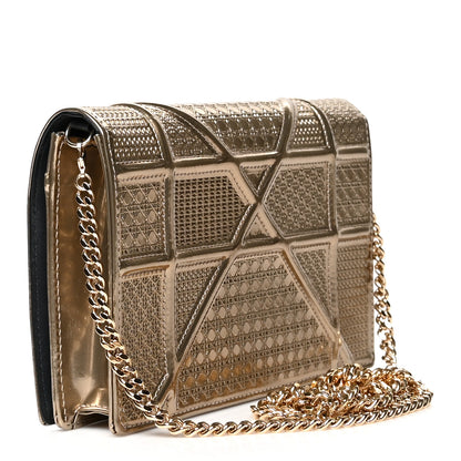 Christian Dior Metallic Patent Micro-Cannage Diorama Wallet on Chain Pouch Gold 3 of 10