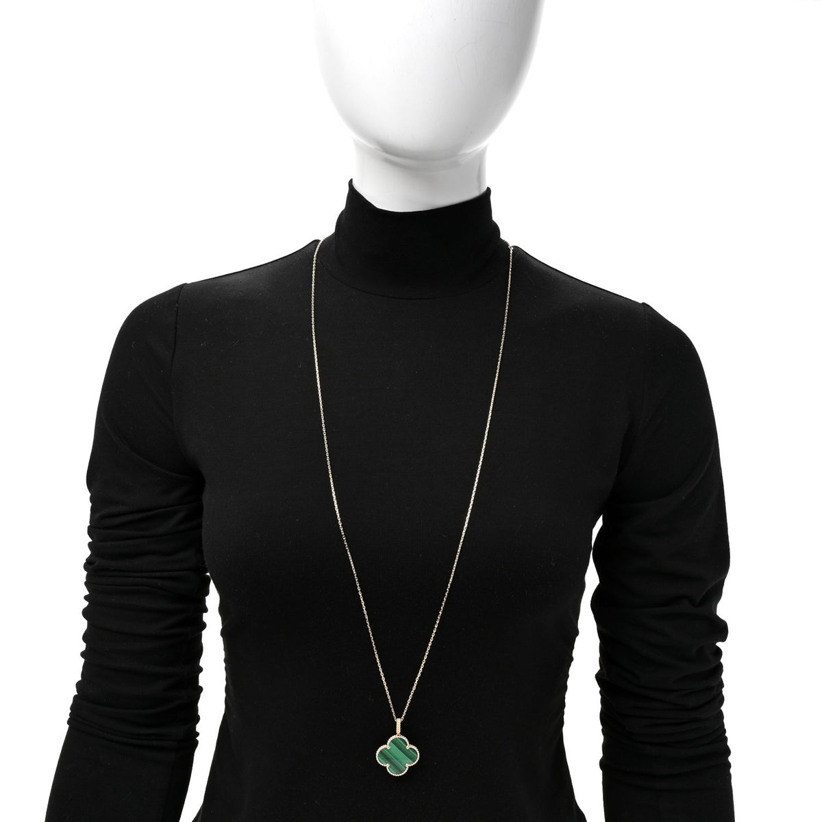18K Yellow Gold Malachite Magic Alhambra Pendant Necklace