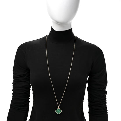Van Cleef & Arpels 18K Yellow Gold Malachite Magic Alhambra Pendant Necklace 2 of 7