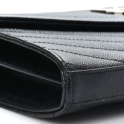 Saint Laurent Grain De Poudre Matelasse Chevron Monogram Chain Wallet Black 8 of 10