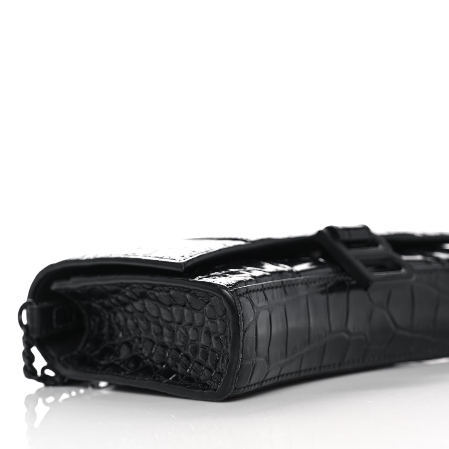 Balenciaga Shiny Calfskin Monochrome Crocodile Embossed Hourglass Chain Bag Black 7 of 10