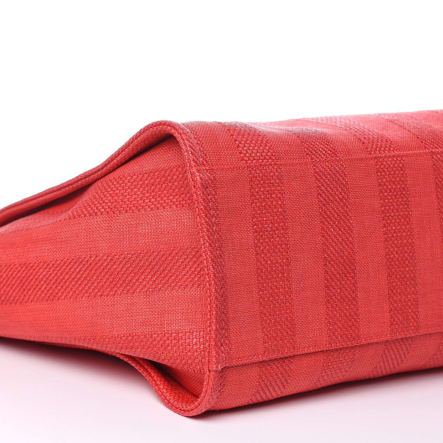 Straw Raffia Calfskin Striped Large Deauville Tote Red