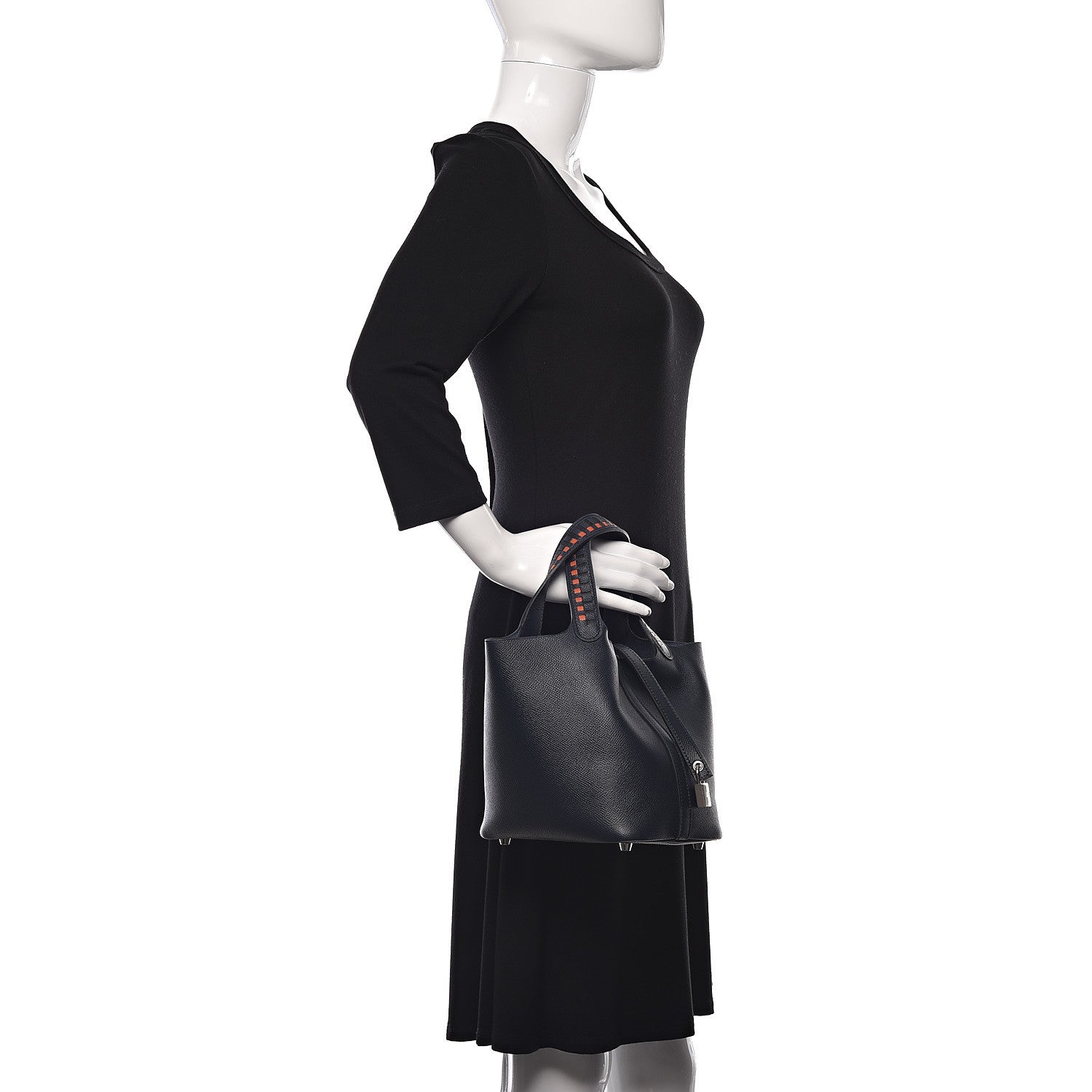 Hermes Epsom Tressage De Cuir Picotin Lock 18 PM Bleu Indigo Black Terre Battue 2 of 9