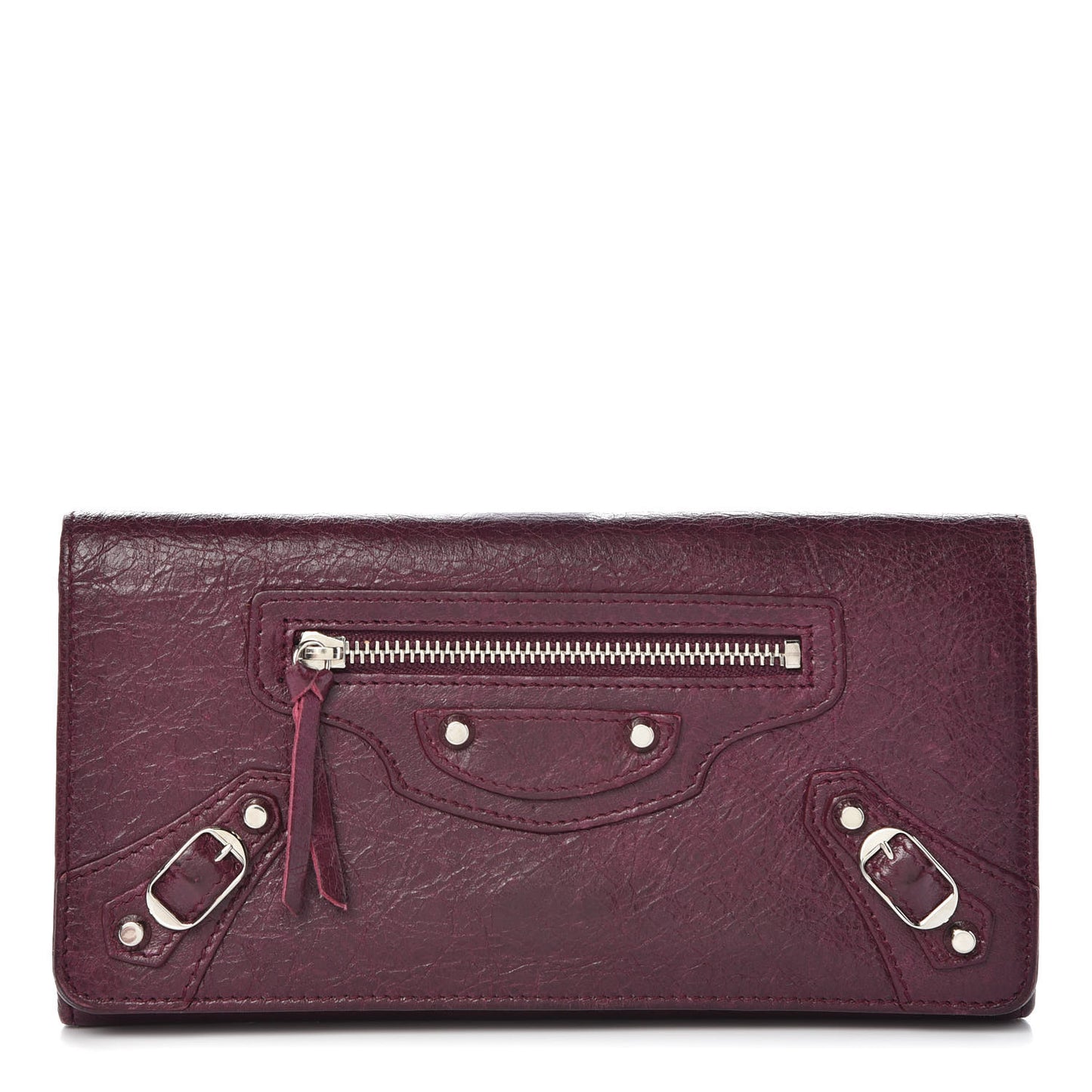 Agneau Classic Silver Hardware Money Wallet Violet Prune