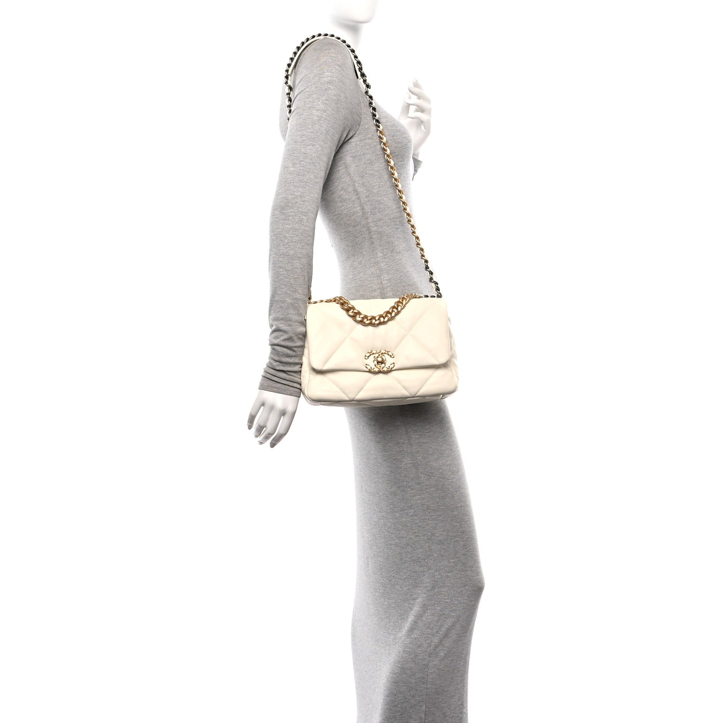 Lambskin Quilted Medium Chanel 19 Flap White
