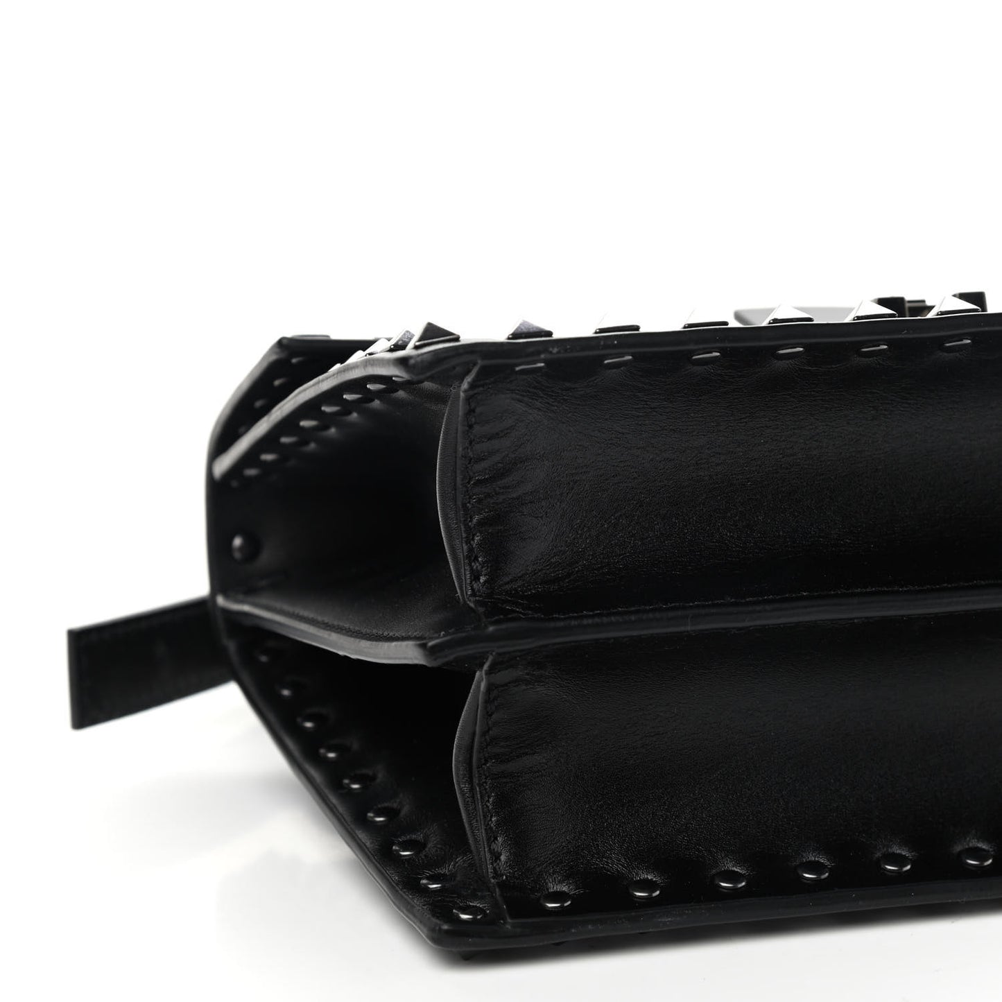 Calfskin Rockstud Flap Top Handle Crossbody Bag Black