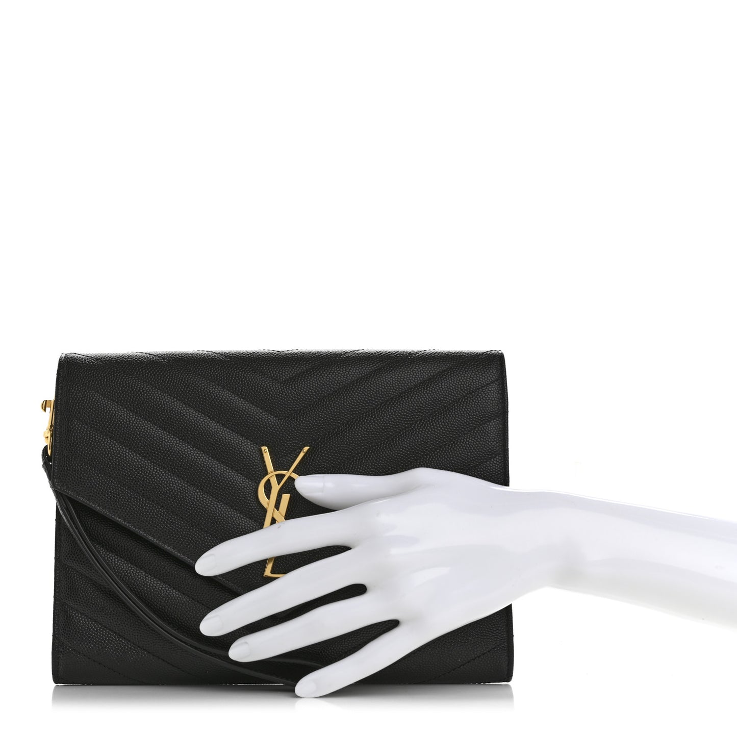 Grain De Poudre Matelasse Chevron Monogram Envelope Clutch Black