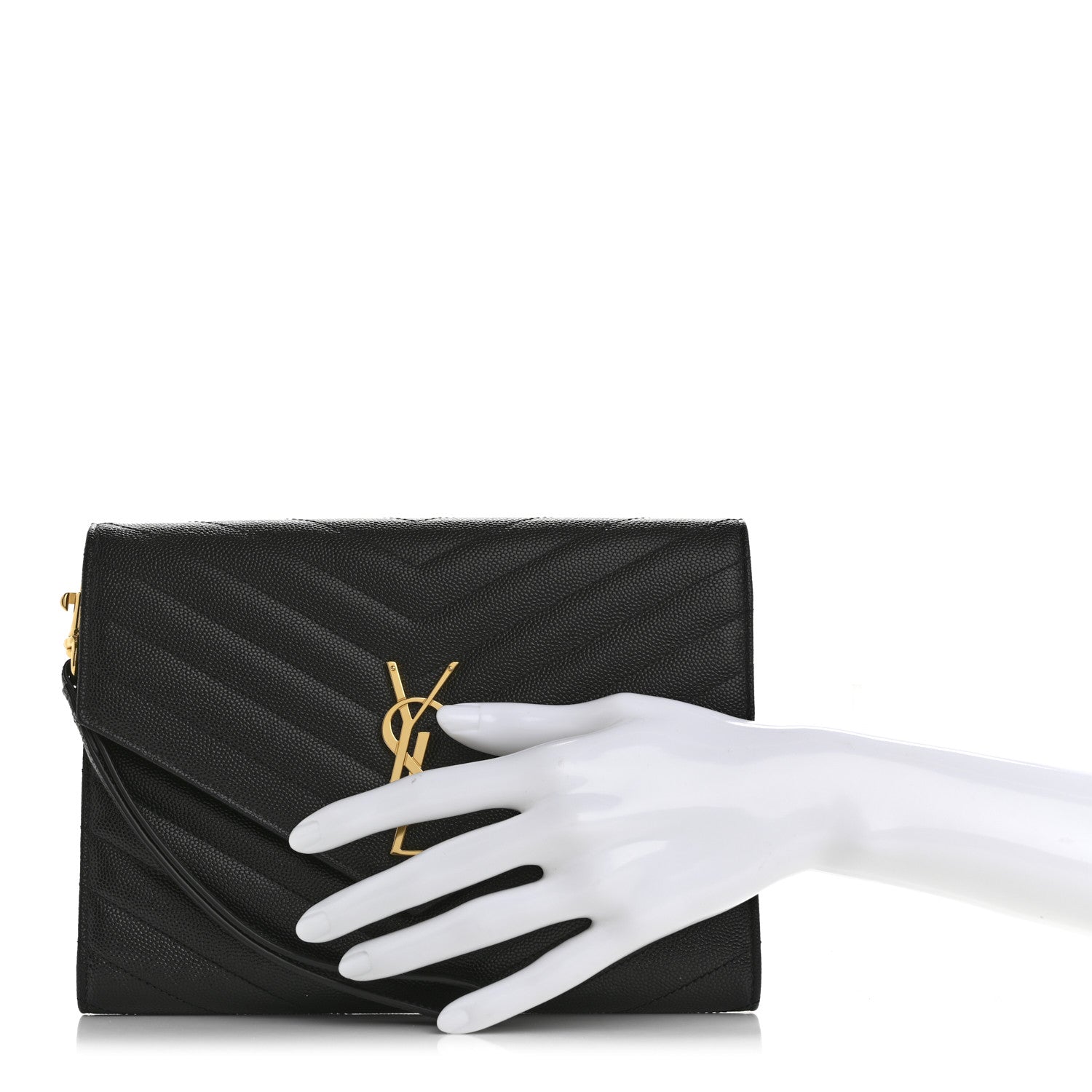 Saint Laurent Grain De Poudre Matelasse Chevron Monogram Envelope Clutch Black 2 of 12