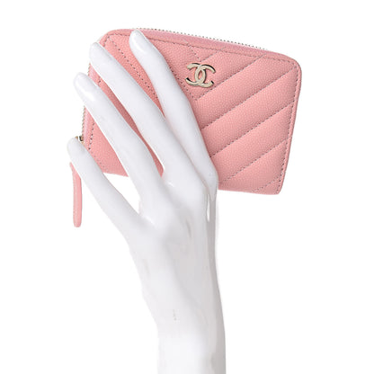 Chanel Iridescent Caviar Chevron Quilted Zip Coin Purse Pink 2 of 7