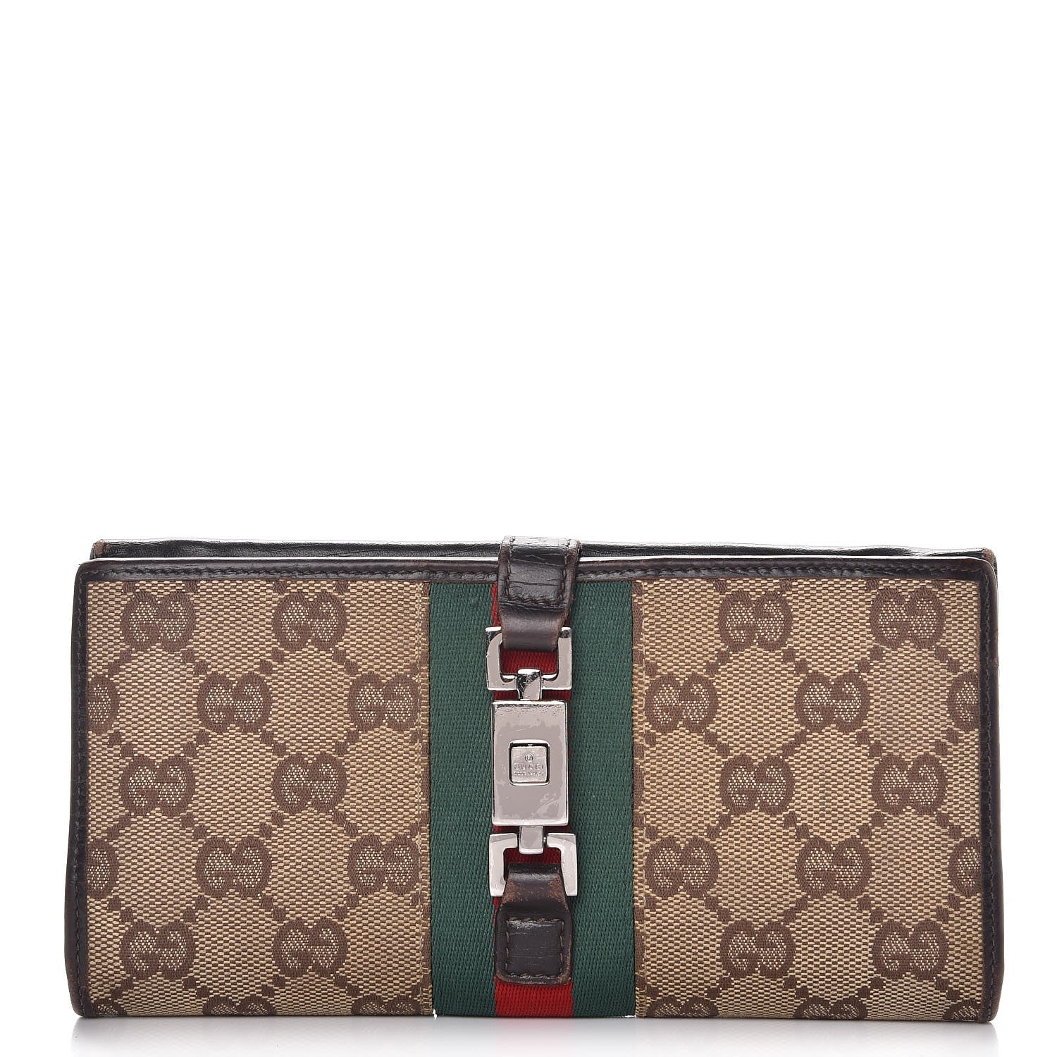 Gucci Monogram Calfskin Web Blake Continental Wallet Brown 1 of 13