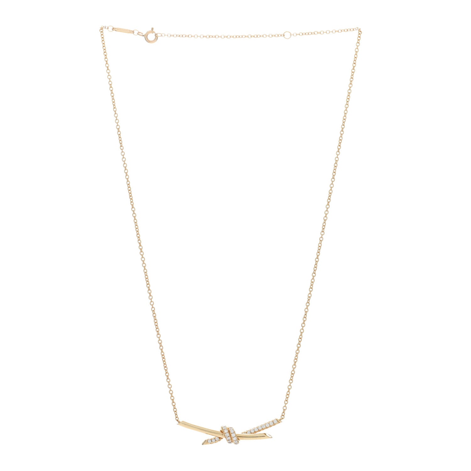 Tiffany 18K Yellow Gold Diamond Knot Necklace 3 of 4
