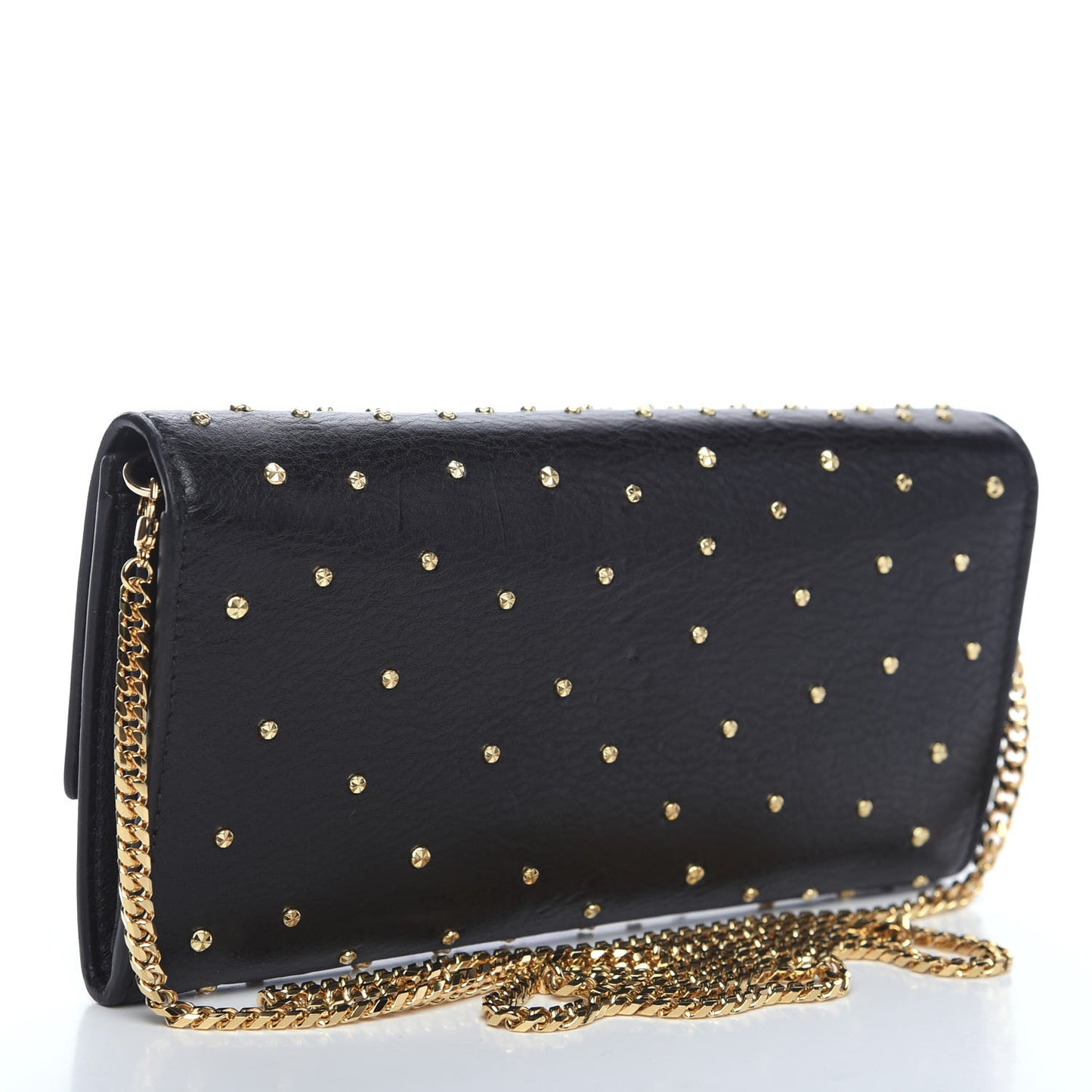 Calfskin Studded Skull Wallet on Chain Black
