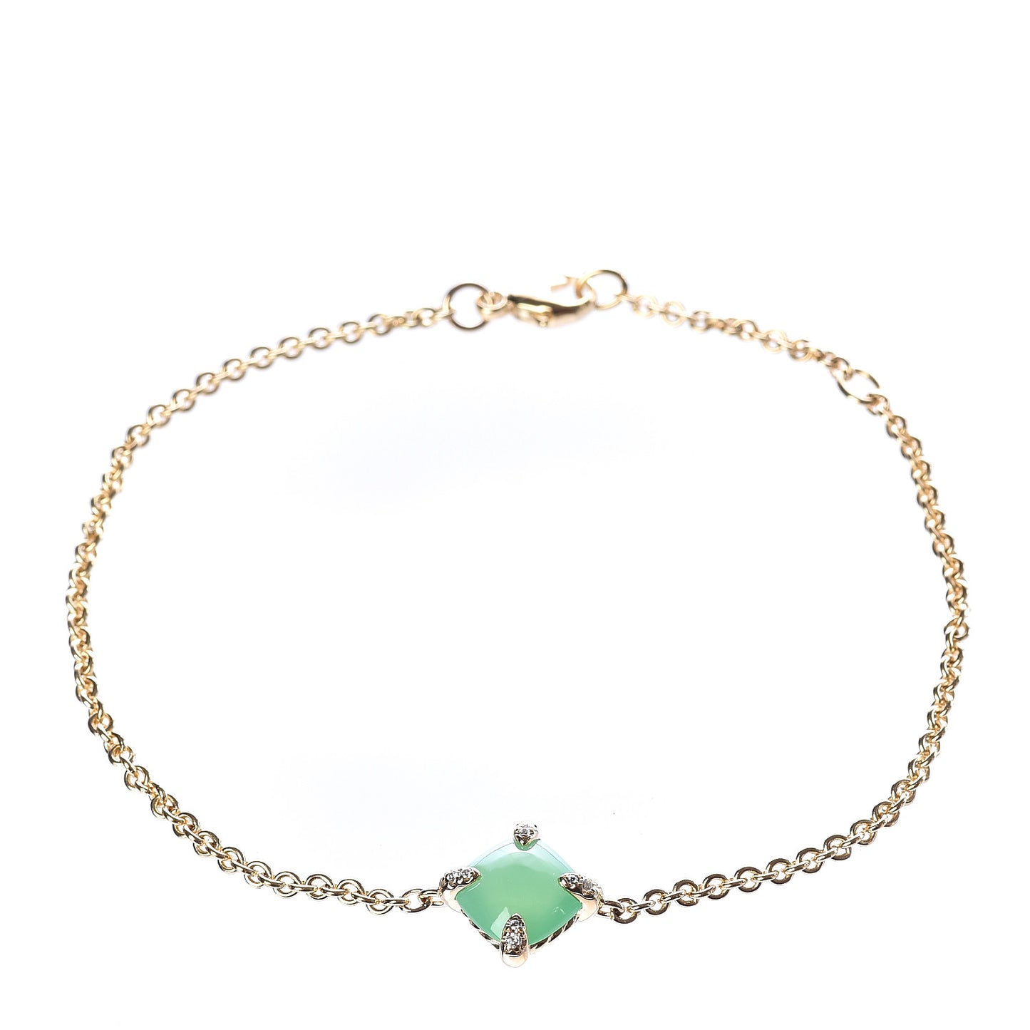 18K Yellow Gold Diamond Chrysoprase 8mm Chatelaine Bracelet