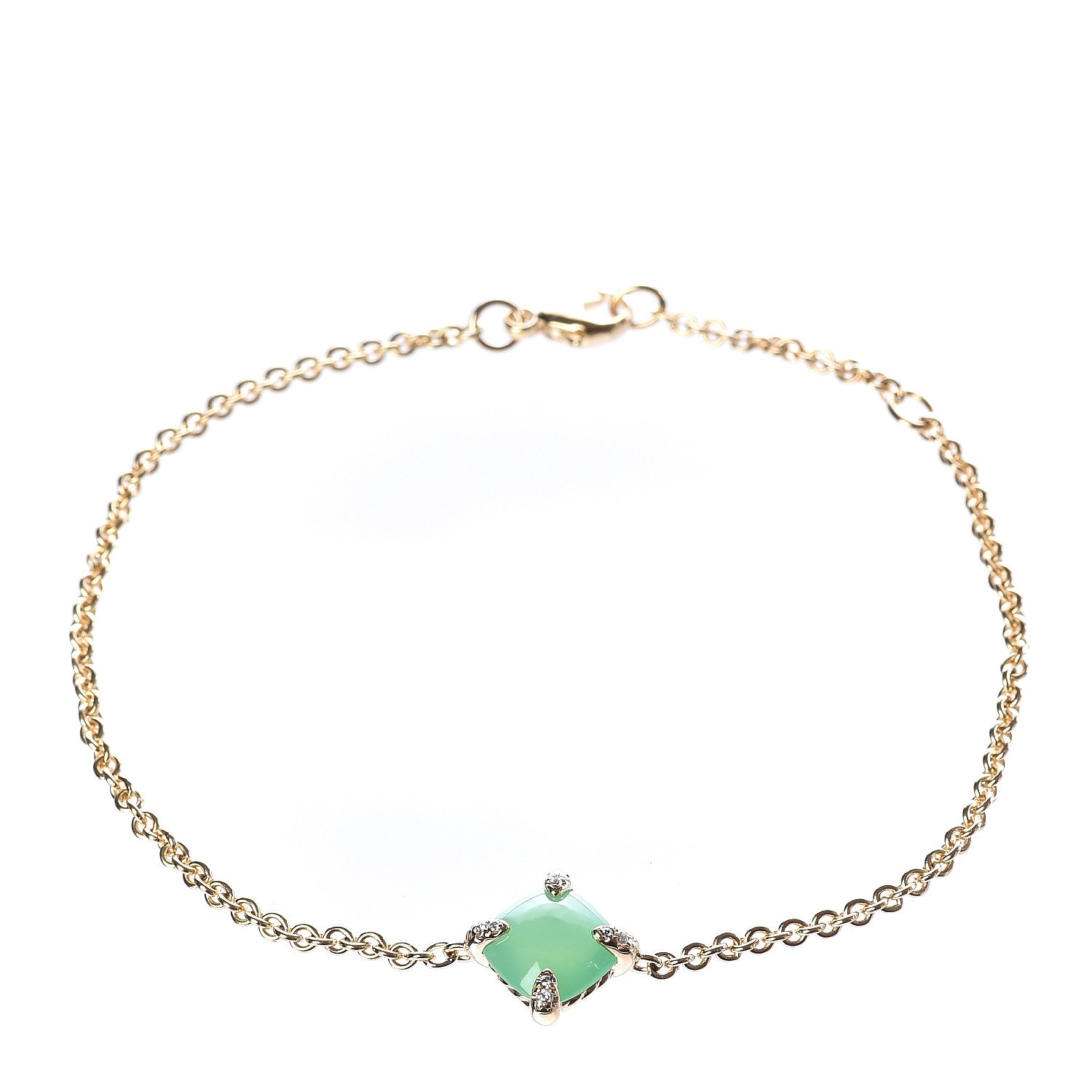 David Yurman 18K Yellow Gold Diamond Chrysoprase 8mm Chatelaine Bracelet 1 of 6