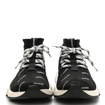 Balenciaga Neoprene Knit Allover Logo Womens Speed Lace Up Sneakers 36 Black 2 of 9