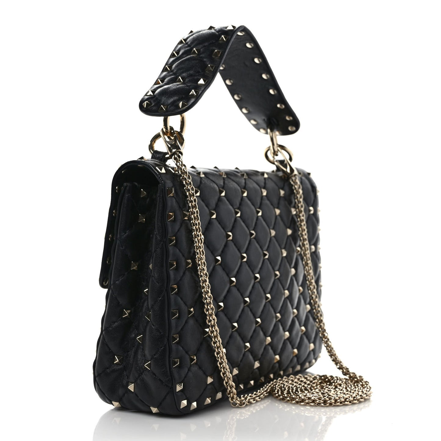 Lambskin Medium Rockstud Spike Shoulder Bag Black