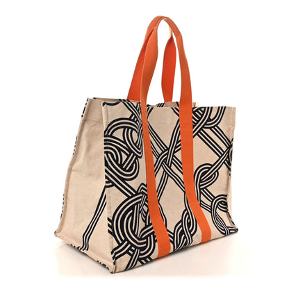 Hermes Cotton Canvas Noeuds Marins Beach Bag Orange Camel 4 of 10