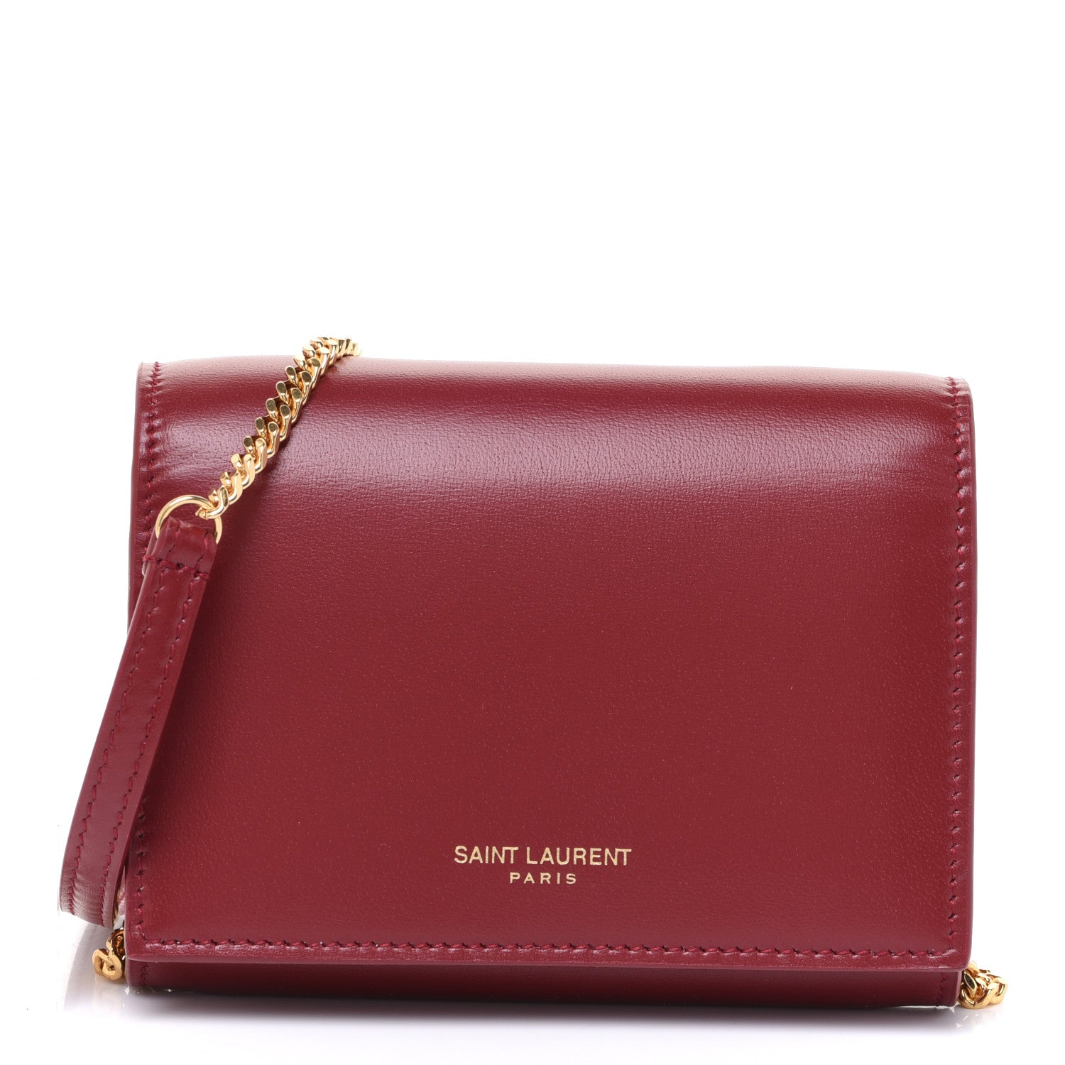 Saint Laurent Calfskin Monogram Chain Card Case Rouge Eros 1 of 8
