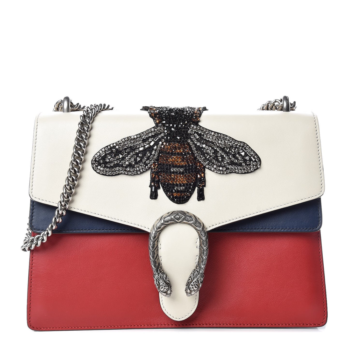 Calfskin Bee Embroidered Medium Dionysus Shoulder Bag White Blue Hibiscus Red