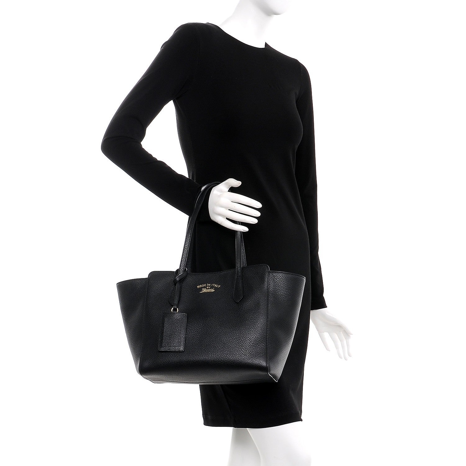 Gucci Pebbled Calfskin Small Swing Tote Black 2 of 7