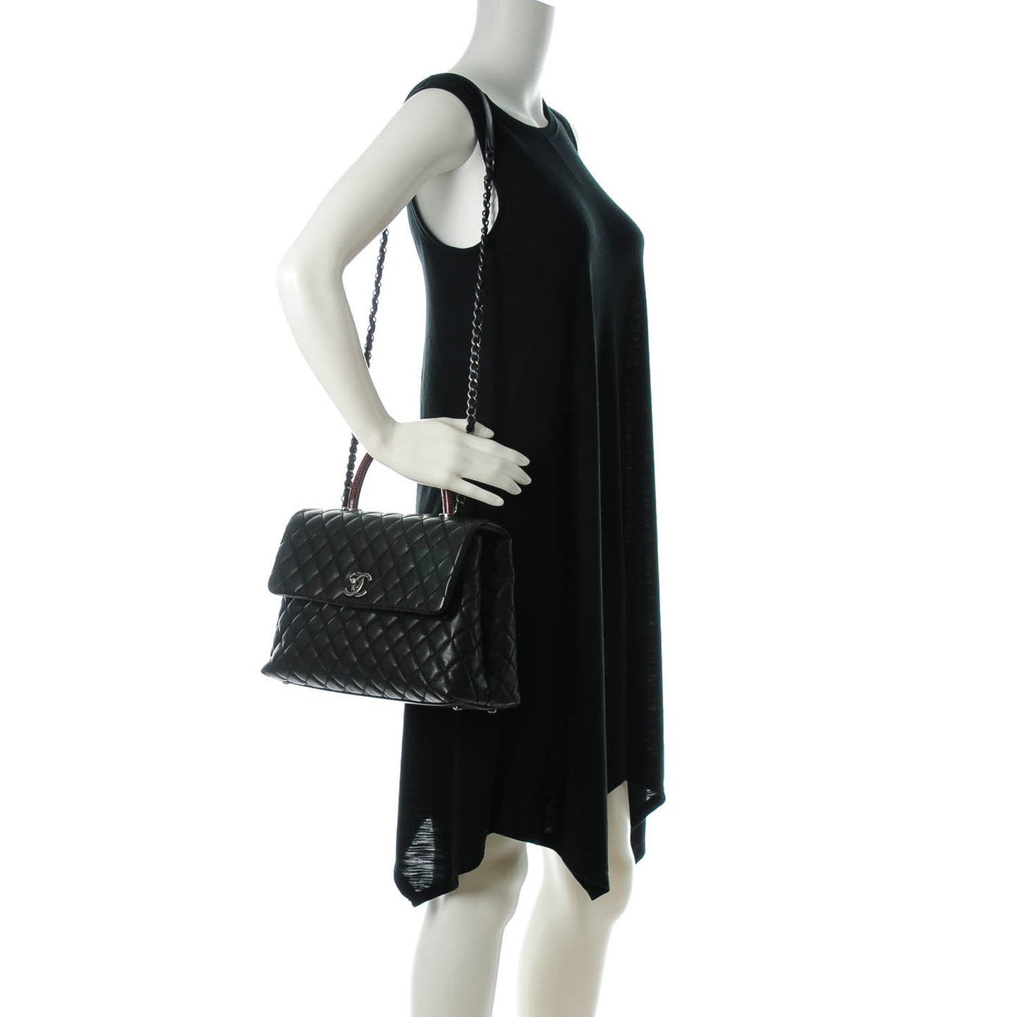Caviar Lizard Quilted Medium Coco Handle Flap Black