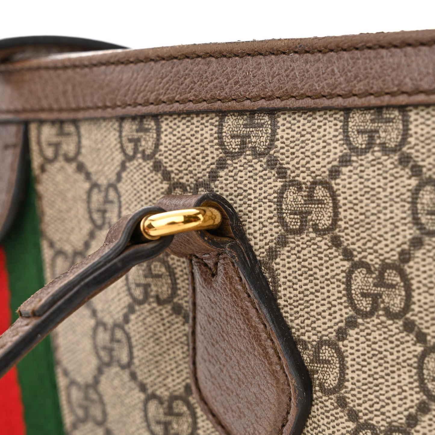 GG Supreme Monogram Textured Calfskin Web Medium Ophidia Shopping Tote Beige Ebony New Acero