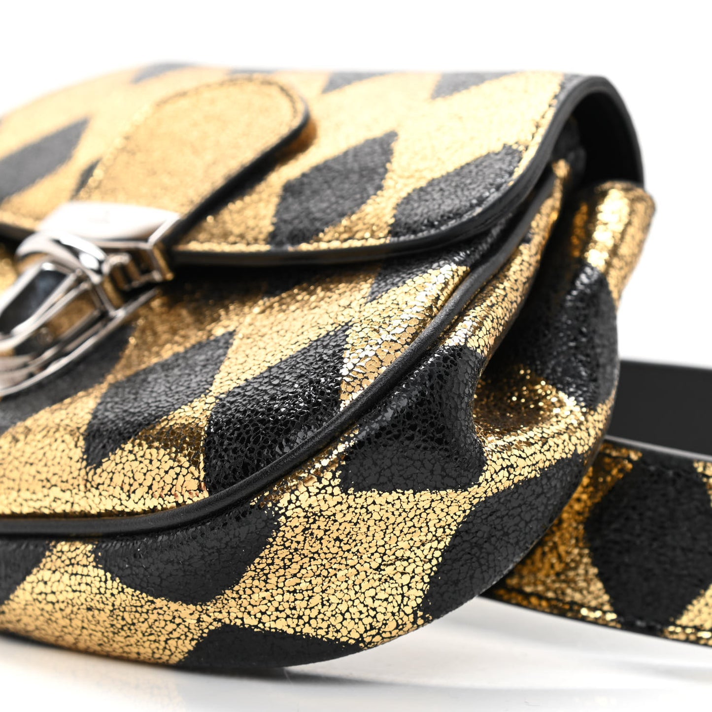 Metallic Cracked Calfskin Belt Bag Gold Black