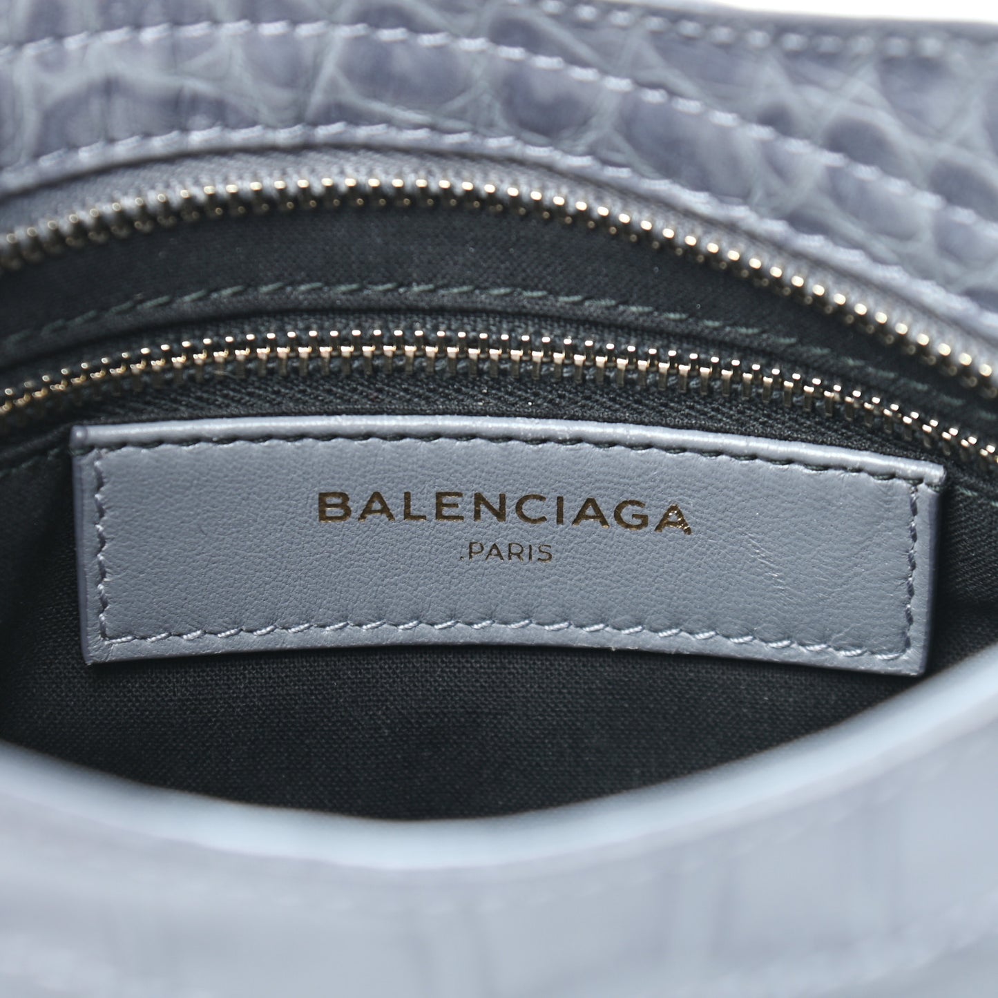 Calfskin Crocodile Embossed Giant 12 Gold Hardware Mini City Gris Beton