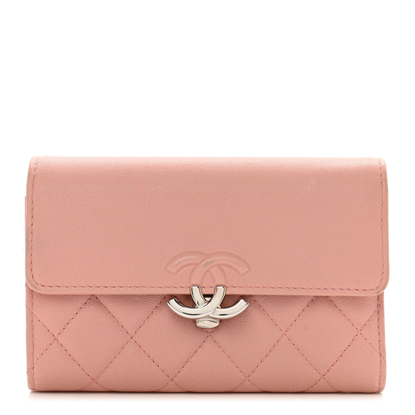 Lambskin Quilted CC Box Flap Wallet Light Pink