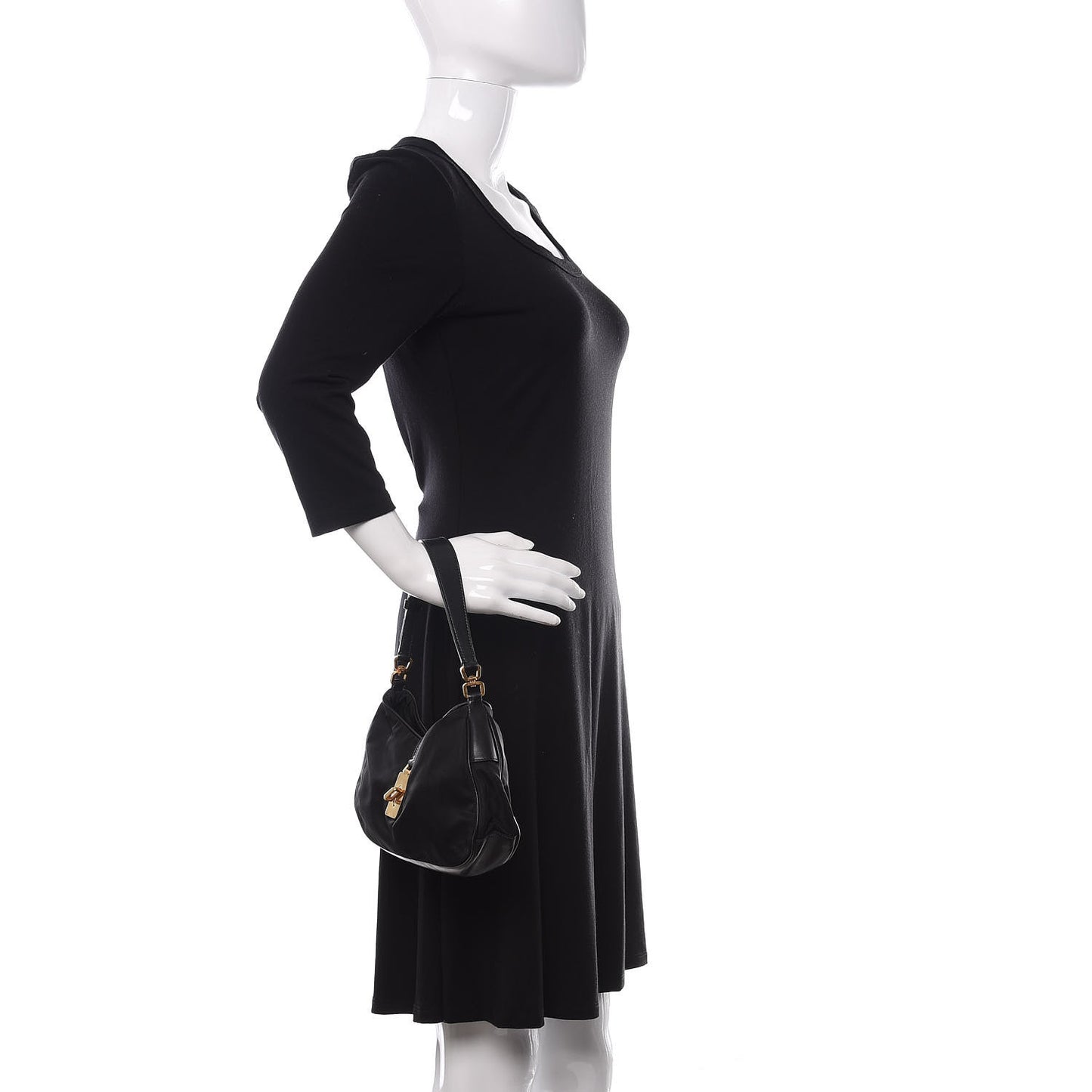 Tessuto Nylon Soft Calf Shoulder Bag Black