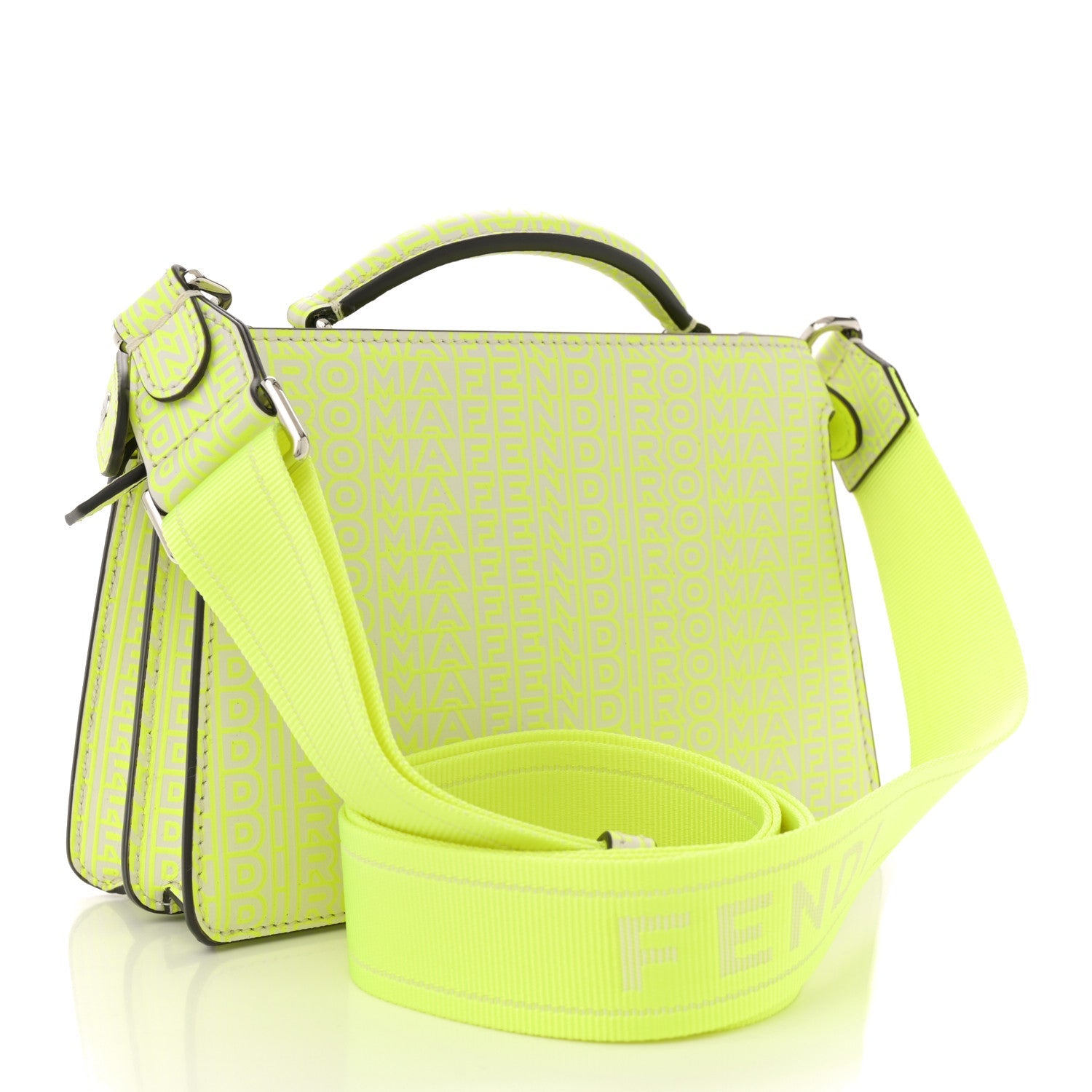 Fendi X MARC JACOBS Vitello King Cover Micro Fendi Roma Embossed Peekaboo I See U X Cross Satchel Neon Yellow 3 of 9