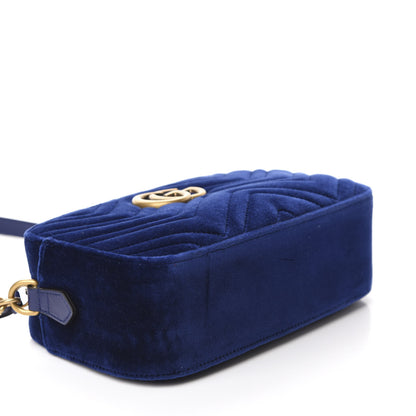 Gucci Velvet Matelasse Small GG Marmont Chain Shoulder Bag Cobalt 4 of 10