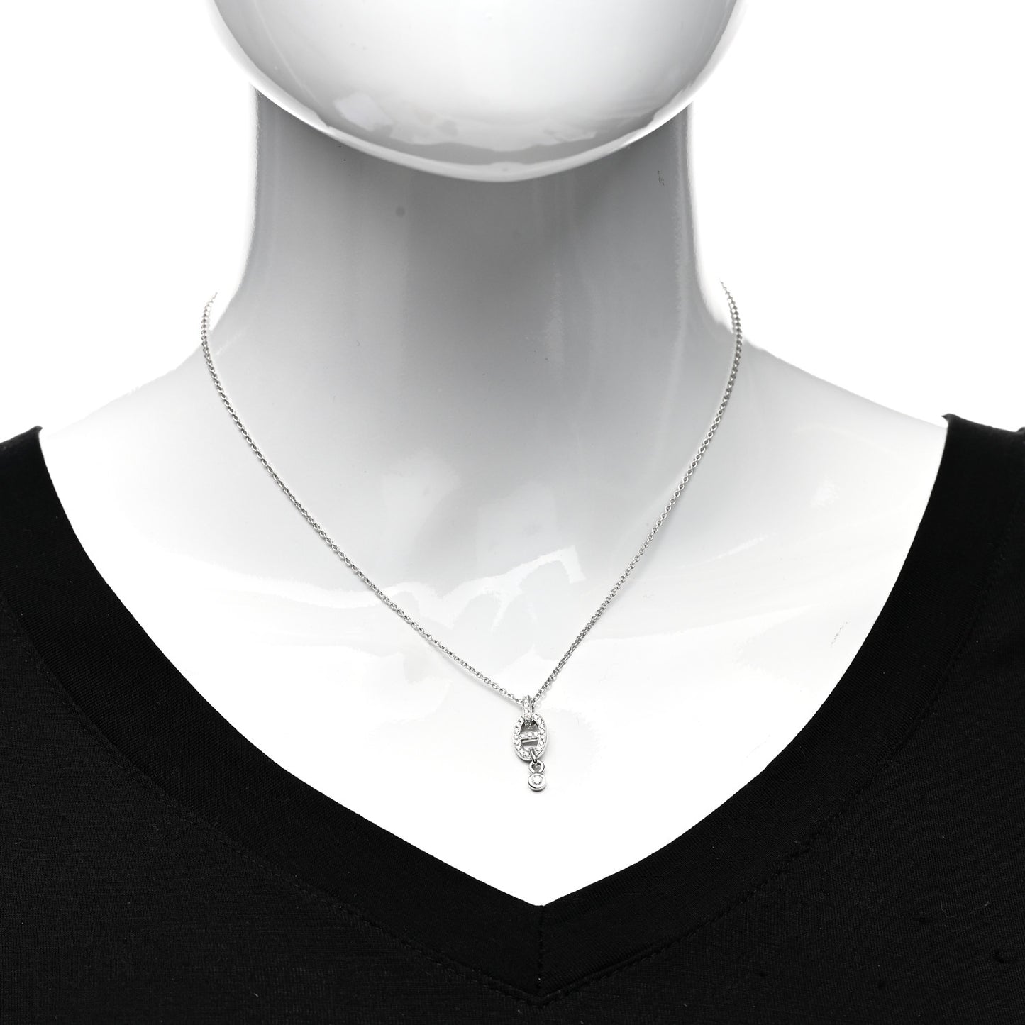 18K White Gold Diamond PM Chaine d'Ancre Enchainee Necklace
