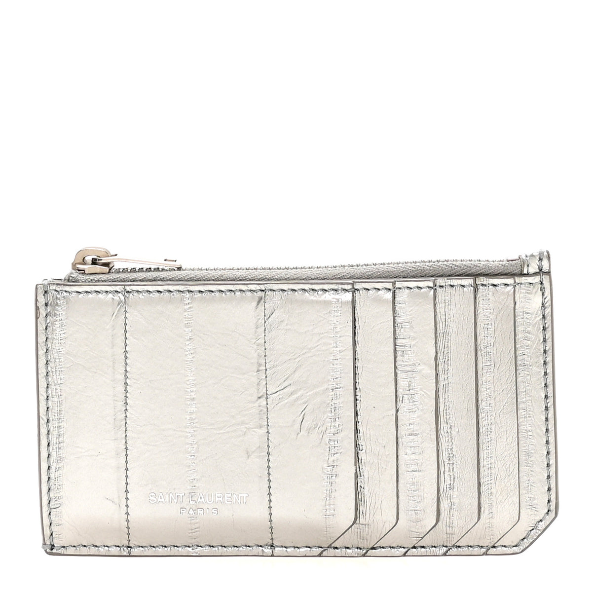 Saint Laurent Eel 5 Fragments Zip Pouch Card Silver 1 of 7