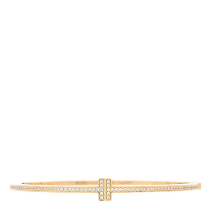 Tiffany 18K Yellow Gold Diamond T Hinged Wire Bangle Bracelet 1 of 4
