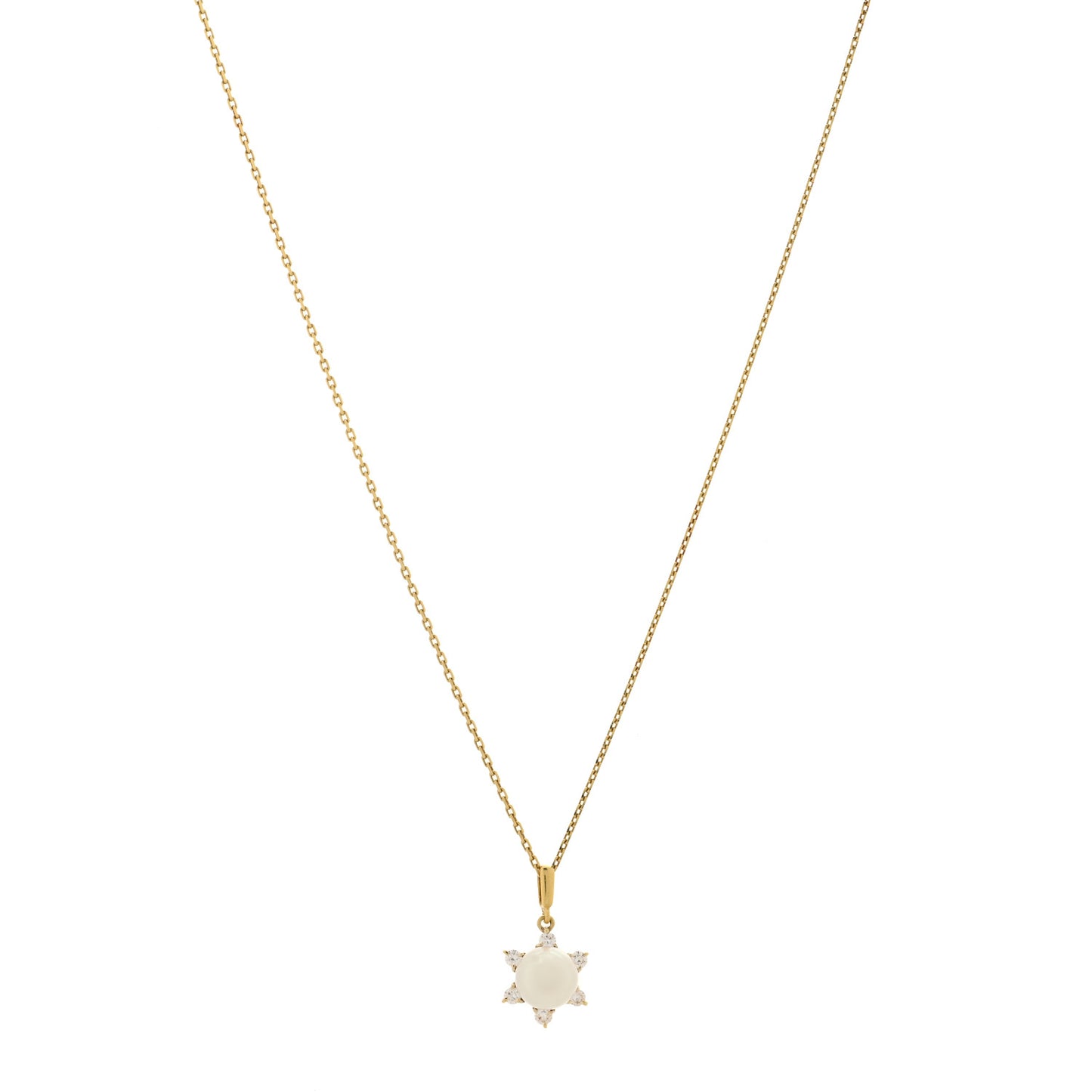18K Yellow Gold Diamond Akoya Pearl 7-7.5mm Pendant Necklace