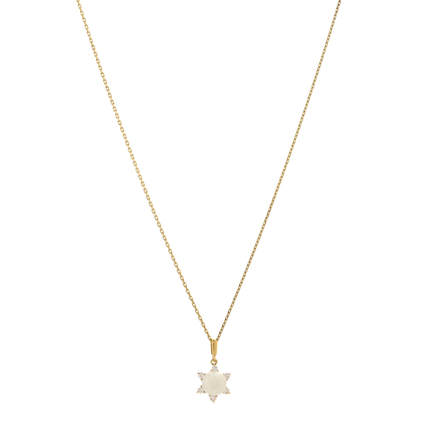 Mikimoto 18K Yellow Gold Diamond Akoya Pearl 7-7.5mm Pendant Necklace 1 of 3