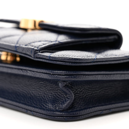 Chanel Caviar Quilted Pocket Twins Clutch With Chain Navy Blue 11 of 12