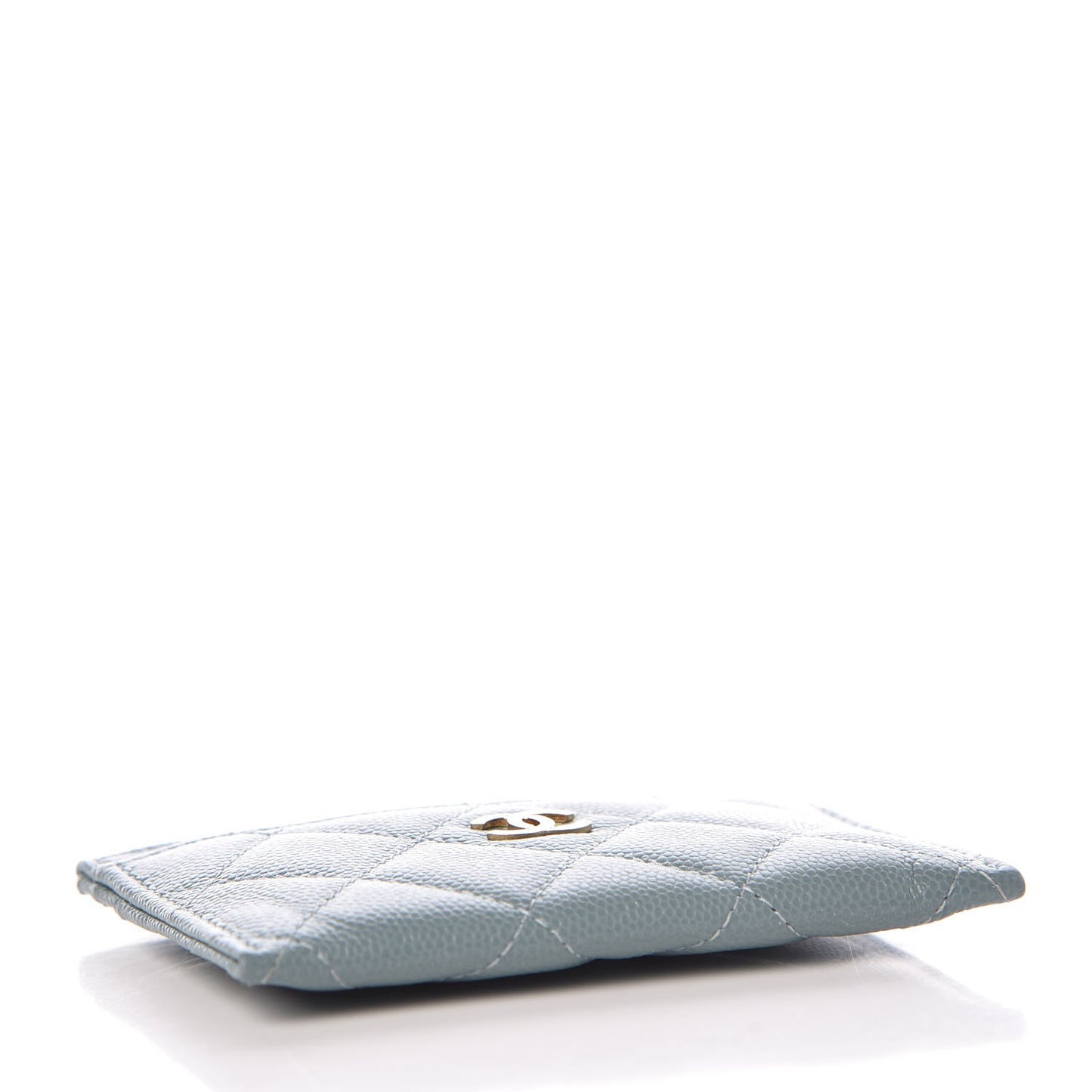 Iridescent Caviar Quilted Card Holder Light Blue