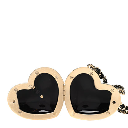 Chanel Resin CC Heart Crossbody Locket Necklace Gold Black 5 of 9