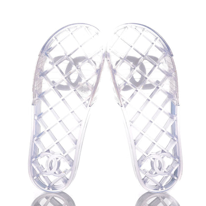 Chanel PVC Transparent CC Flat Slide Sandals 39 White 5 of 9