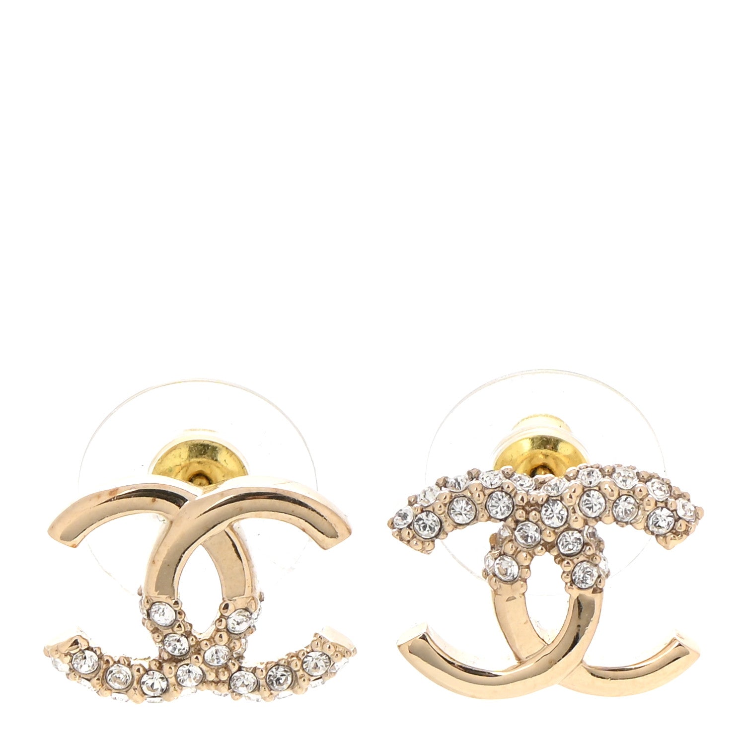 Chanel Crystal Metal CC Earrings Gold 1 of 5