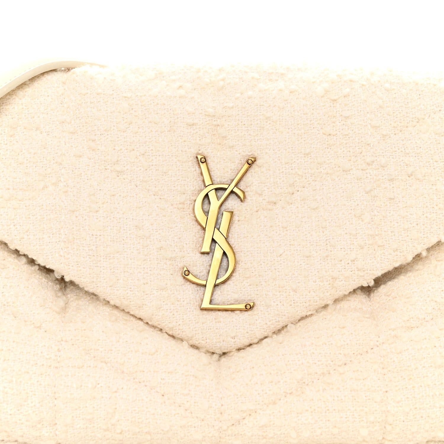 Saint Laurent Boucle Tweed Quilted Small Loulou Puffer Monogram Chain Satchel Crema Soft 7 of 9