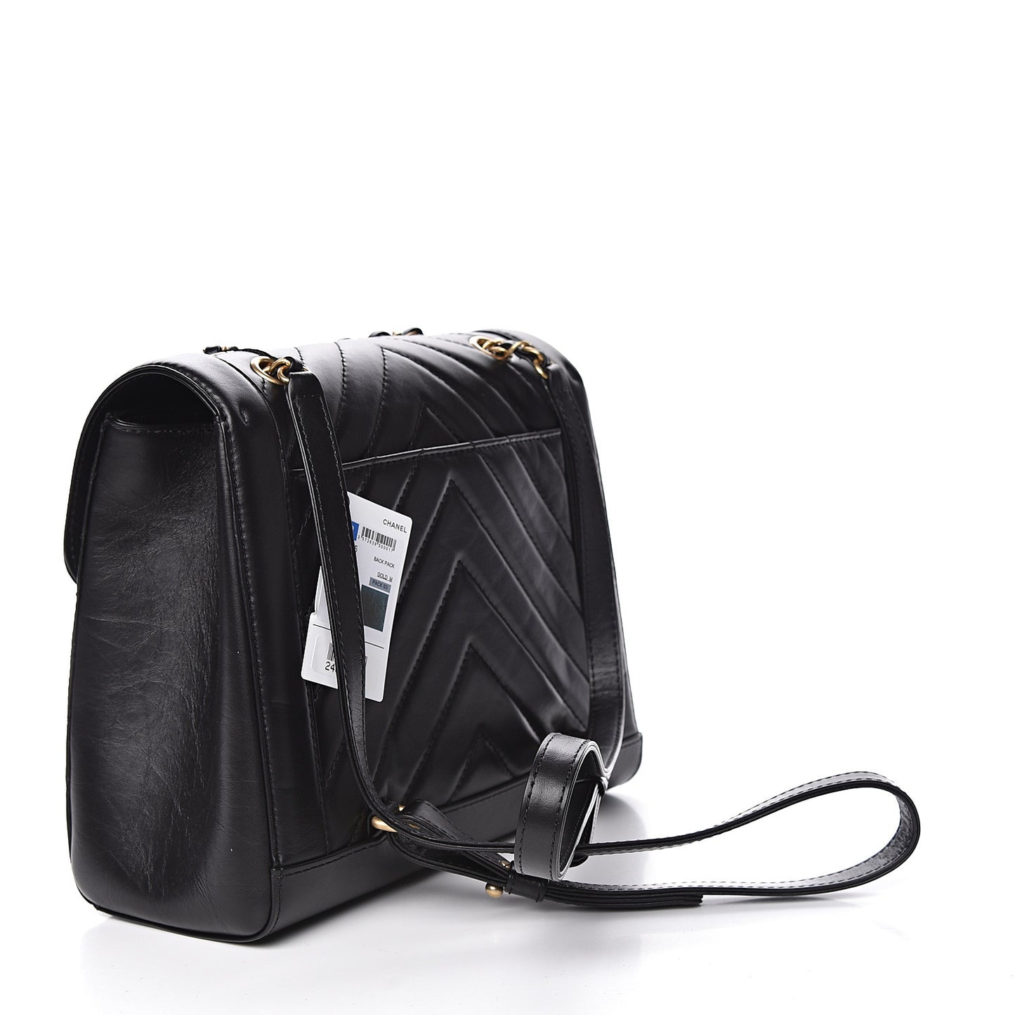 Aged Calfskin Chevron Quilted Backpack Black